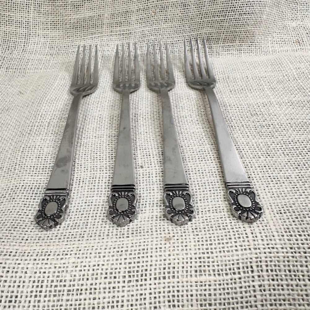 Vintage Hanford Forge Mystique Stainless Steel 4 Dinner Forks Japan H.F.